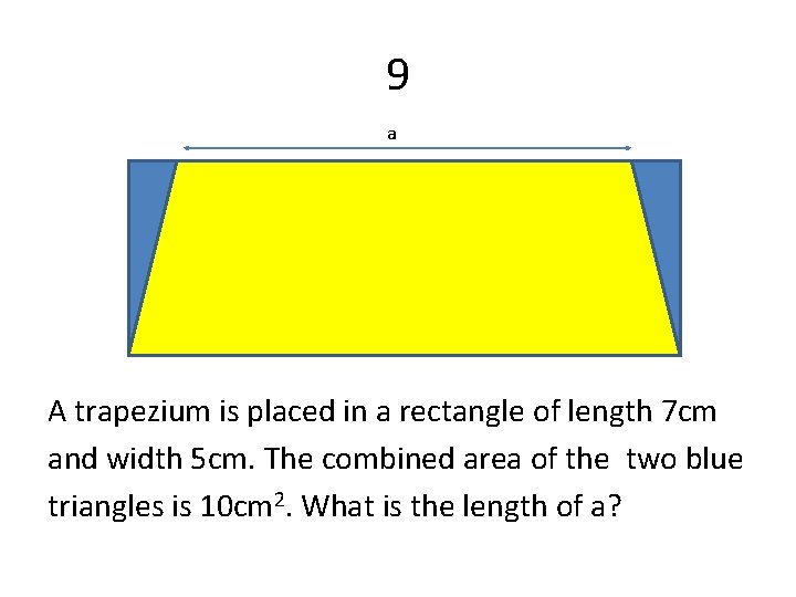 9 a A trapezium is placed in a rectangle of length 7 cm and