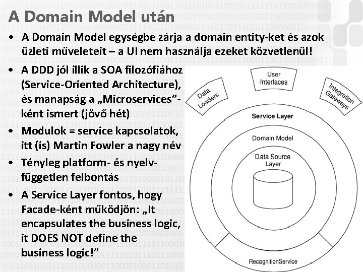 A Domain Model után • A Domain Model egységbe zárja a domain entity-ket és