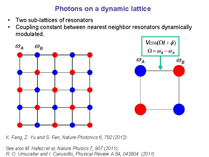 Photons on a dynamic lattice • Two sub-lattices of resonators • Coupling constant between
