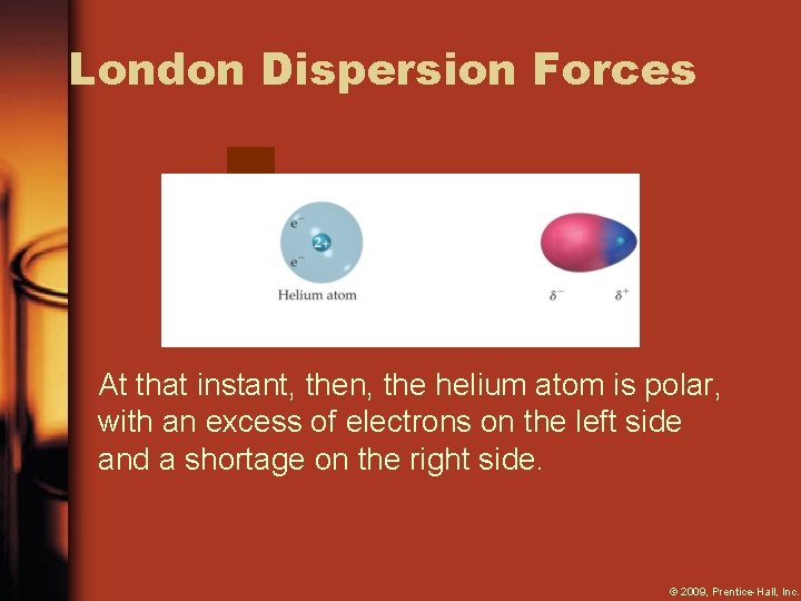 London Dispersion Forces At that instant, then, the helium atom is polar, with an