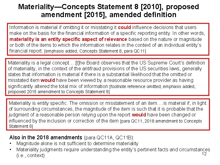 Materiality—Concepts Statement 8 [2010], proposed amendment [2015], amended definition Information is material if omitting