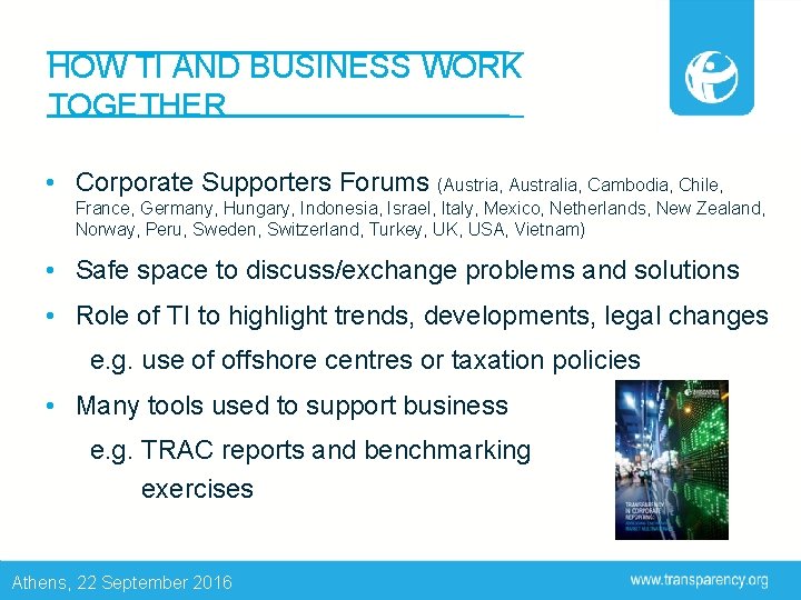 HOW TI AND BUSINESS WORK TOGETHER • Corporate Supporters Forums (Austria, Australia, Cambodia, Chile,