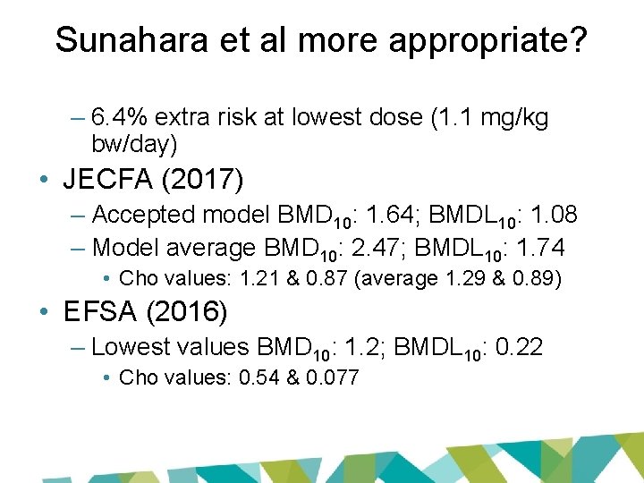 Sunahara et al more appropriate? – 6. 4% extra risk at lowest dose (1.