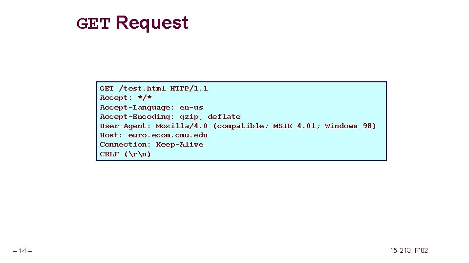 GET Request GET /test. html HTTP/1. 1 Accept: */* Accept-Language: en-us Accept-Encoding: gzip, deflate