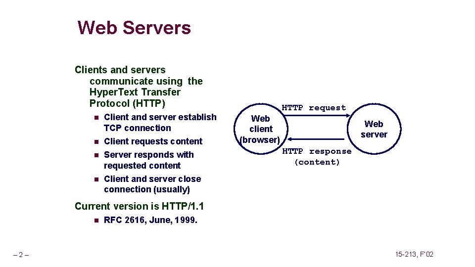 Web Servers Clients and servers communicate using the Hyper. Text Transfer Protocol (HTTP) n