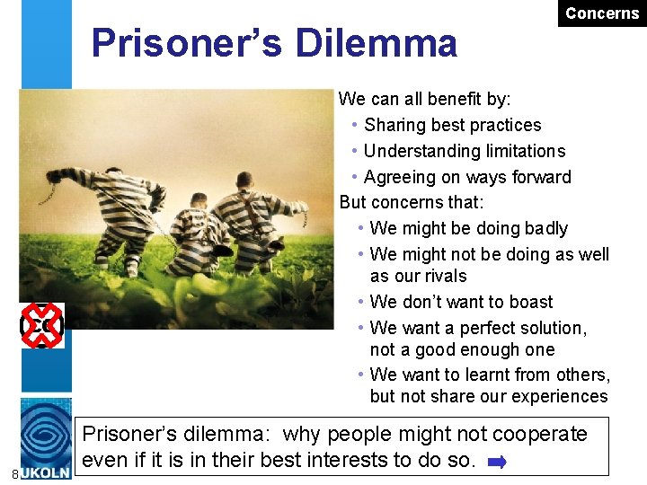 Prisoner’s Dilemma Concerns We can all benefit by: • Sharing best practices • Understanding