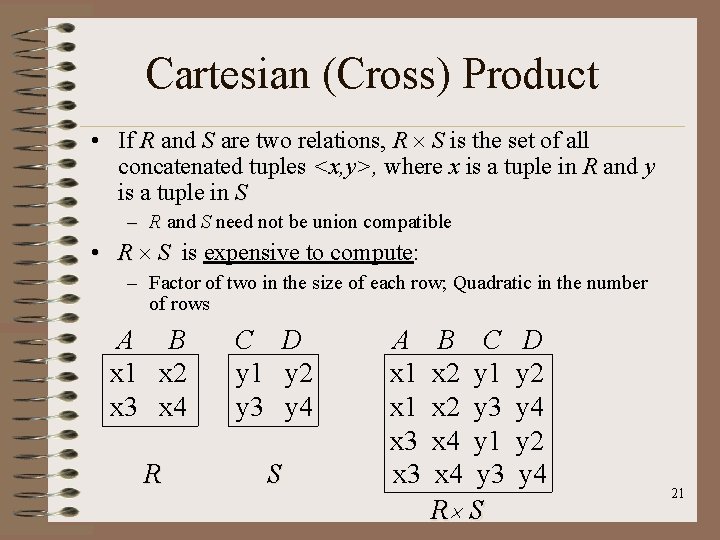 Cartesian (Cross) Product • If R and S are two relations, R S is