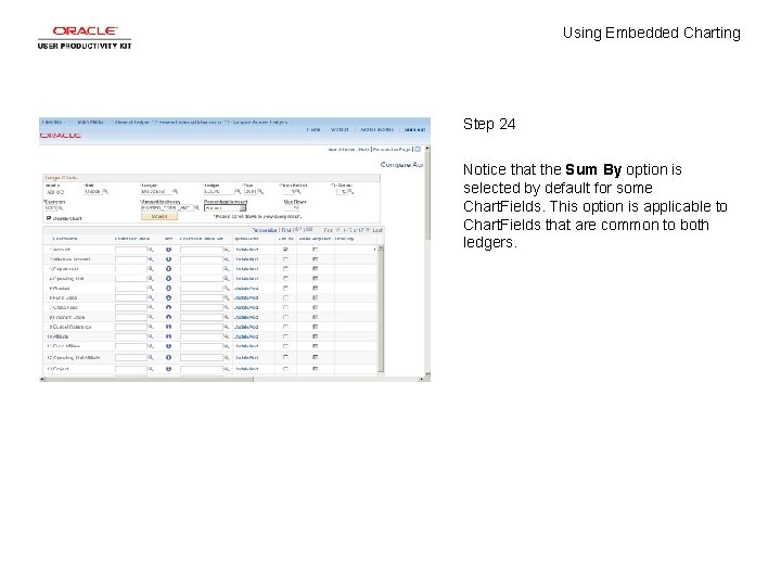 Using Embedded Charting Step 24 Notice that the Sum By option is selected by