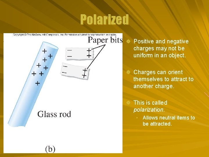 Polarized ] Positive and negative charges may not be uniform in an object. ]