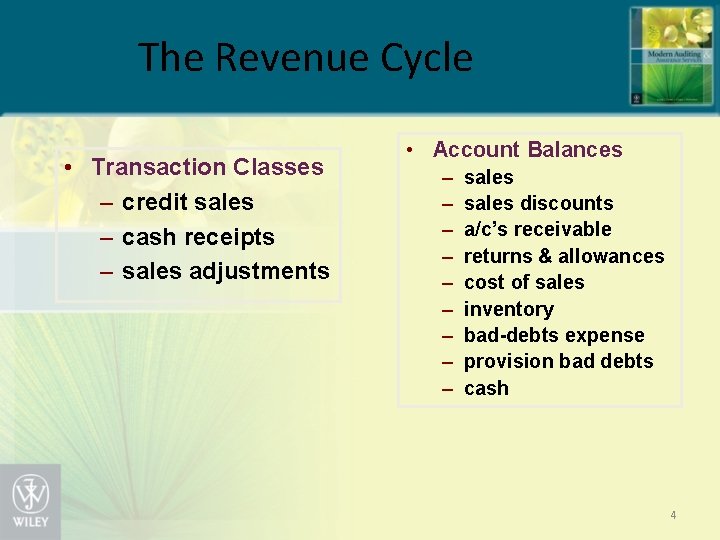 The Revenue Cycle • Transaction Classes – credit sales – cash receipts – sales