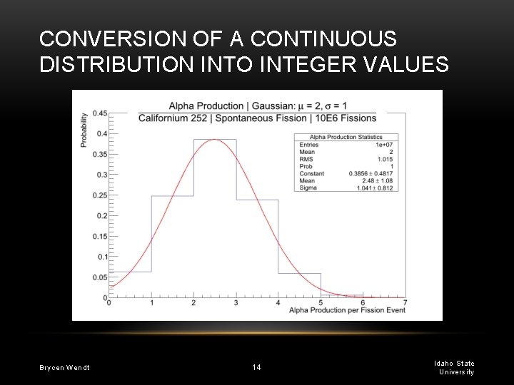 CONVERSION OF A CONTINUOUS DISTRIBUTION INTO INTEGER VALUES Brycen Wendt 14 Idaho State University