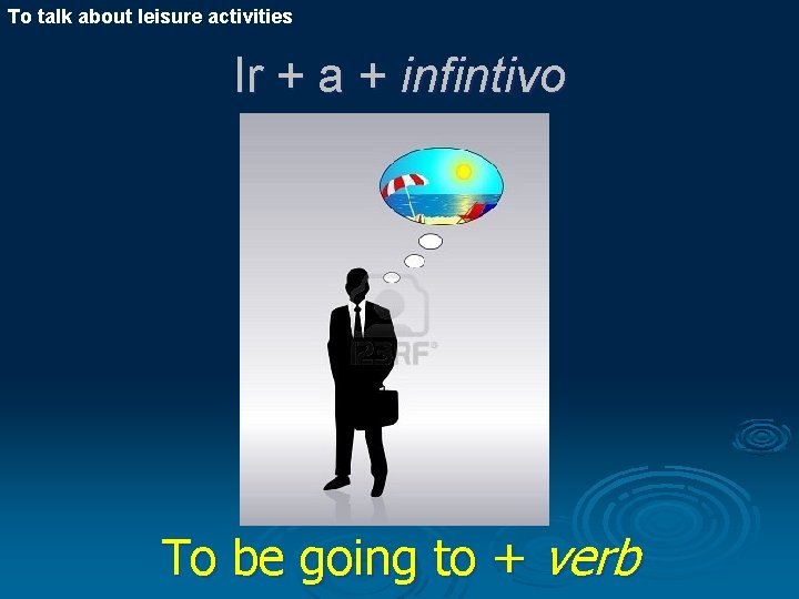 To talk about leisure activities Ir + a + infintivo To be going to