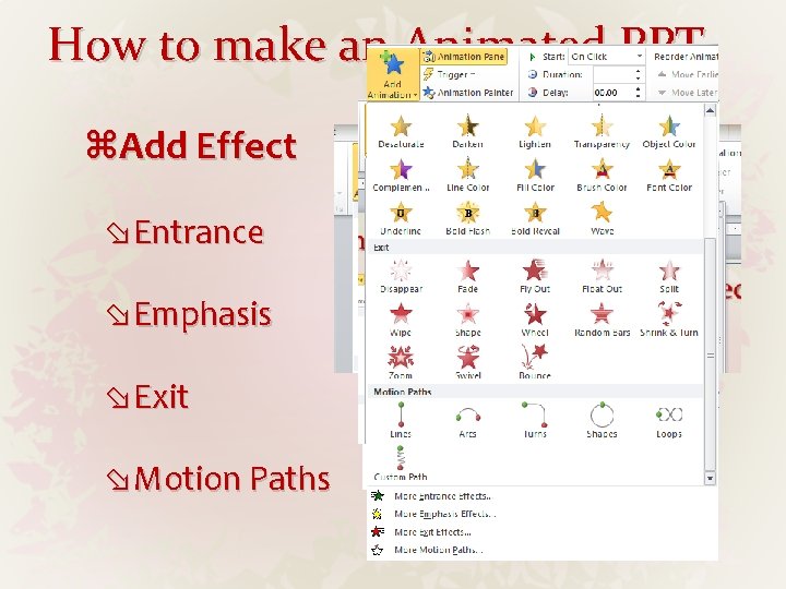 How to make an Animated PPT Add Effect Entrance Emphasis Exit Motion Paths 