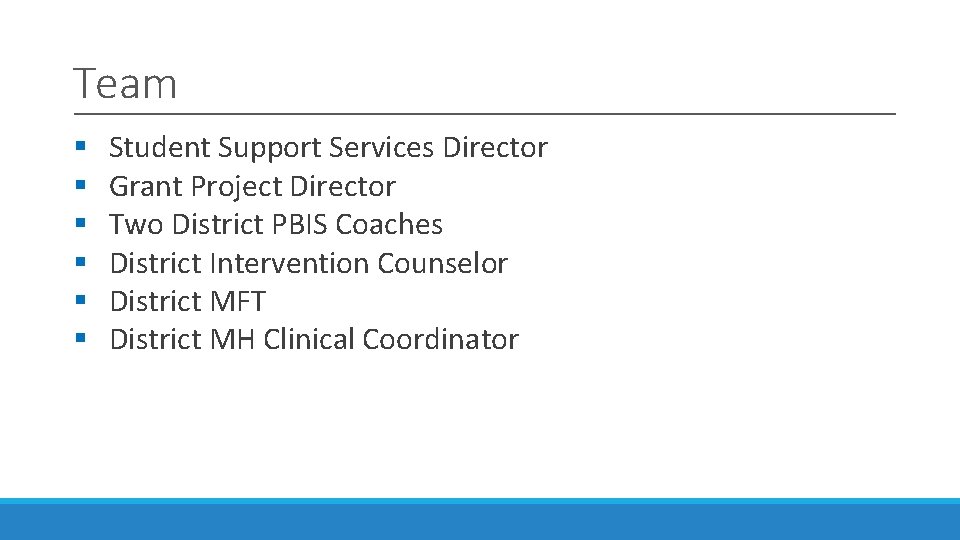 Team § § § Student Support Services Director Grant Project Director Two District PBIS