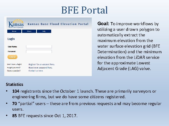 BFE Portal Goal: To improve workflows by utilizing a user drawn polygon to automatically