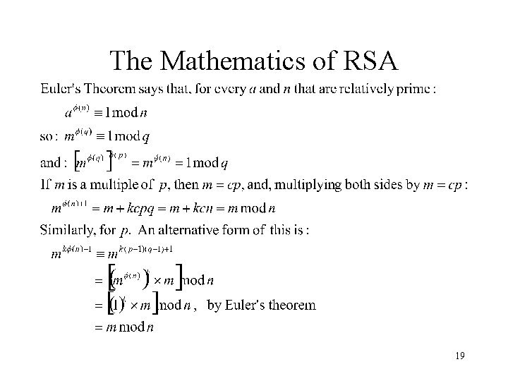 The Mathematics of RSA 19 