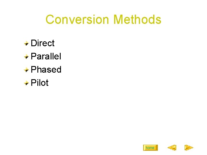 Conversion Methods Direct Parallel Phased Pilot home 
