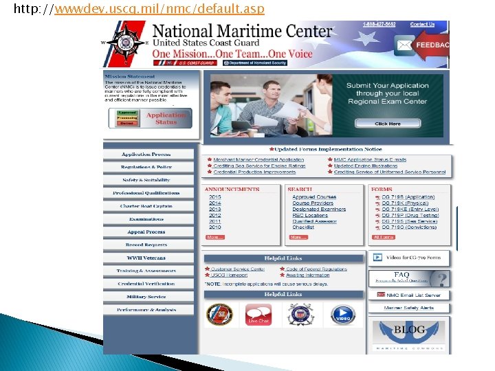 http: //wwwdev. uscg. mil/nmc/default. asp 