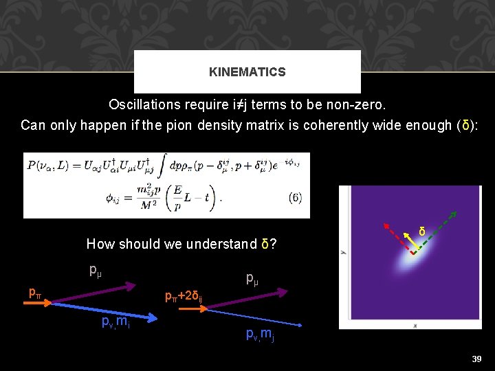 KINEMATICS Oscillations require i≠j terms to be non-zero. Can only happen if the pion