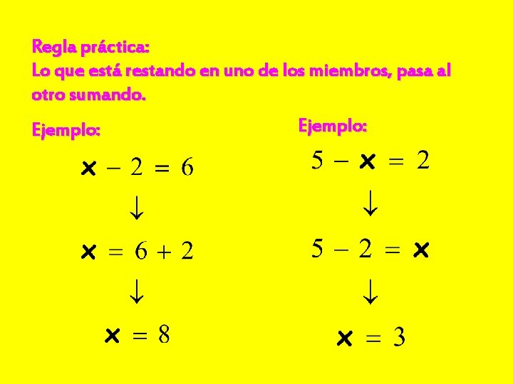 Regla práctica: Lo que está restando en uno de los miembros, pasa al otro