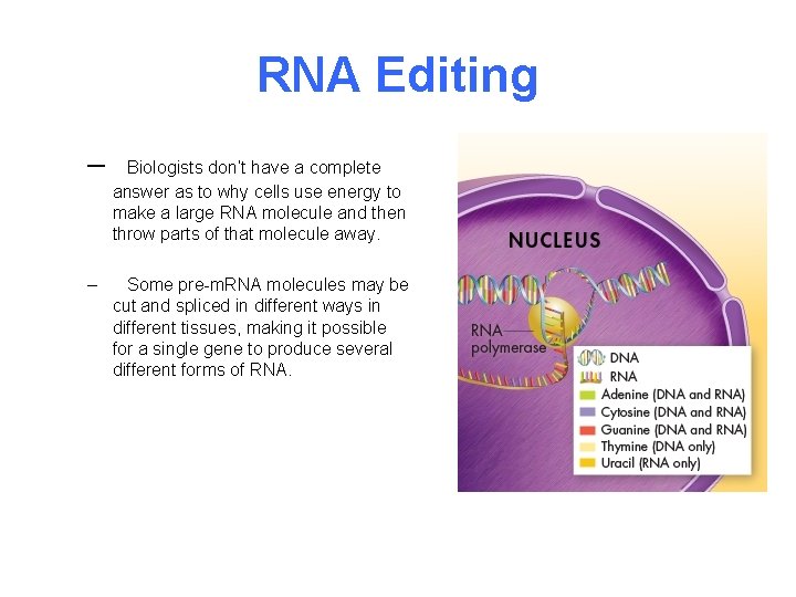 RNA Editing – – Biologists don’t have a complete answer as to why cells