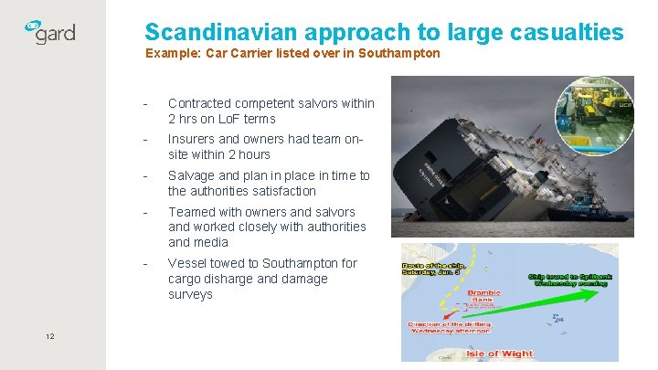 Scandinavian approach to large casualties Example: Carrier listed over in Southampton 12 - Contracted