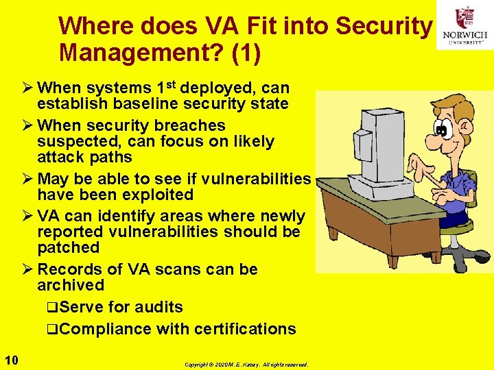 Where does VA Fit into Security Management? (1) Ø When systems 1 st deployed,