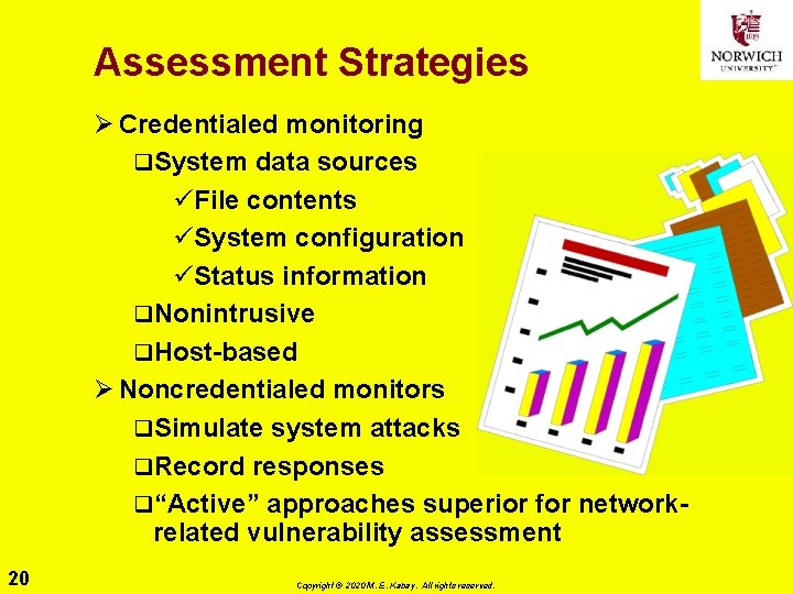Assessment Strategies Ø Credentialed monitoring q. System data sources üFile contents üSystem configuration üStatus