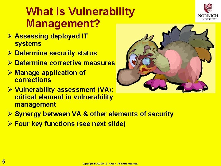 What is Vulnerability Management? Ø Assessing deployed IT systems Ø Determine security status Ø
