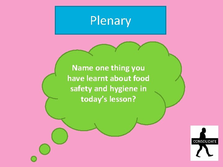 Plenary Name one thing you have learnt about food safety and hygiene in today’s