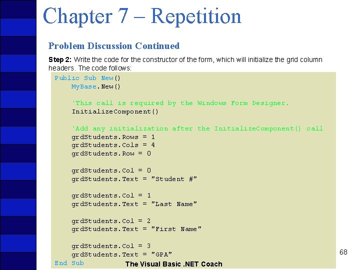 Chapter 7 – Repetition Problem Discussion Continued Step 2: Write the code for the