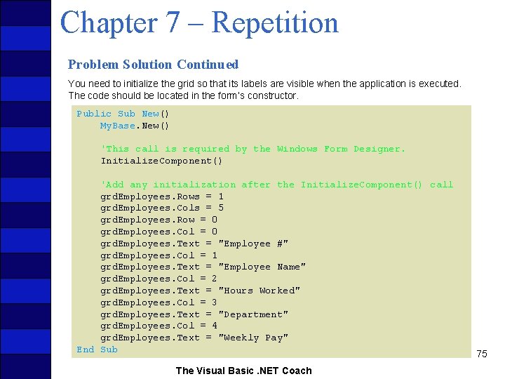 Chapter 7 – Repetition Problem Solution Continued You need to initialize the grid so