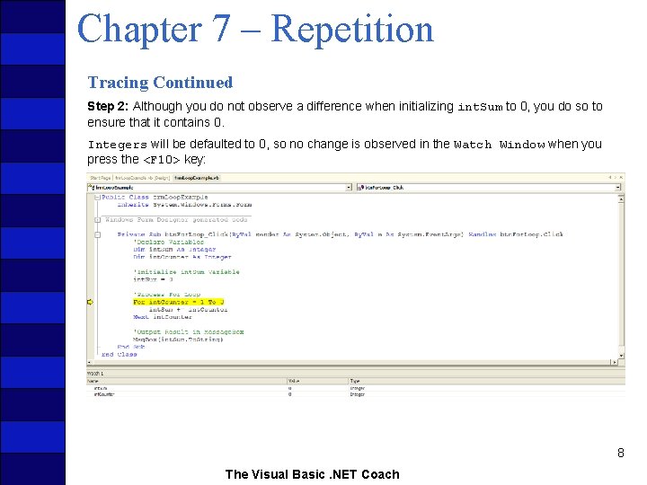 Chapter 7 – Repetition Tracing Continued Step 2: Although you do not observe a