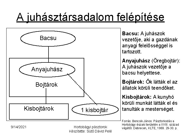 A juhásztársadalom felépítése Bacsu: A juhászok vezetője, aki a gazdának anyagi felelősséggel is tartozott.