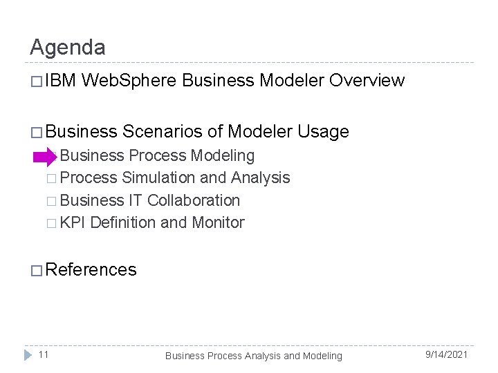 Agenda � IBM Web. Sphere Business Modeler Overview � Business Scenarios of Modeler Usage