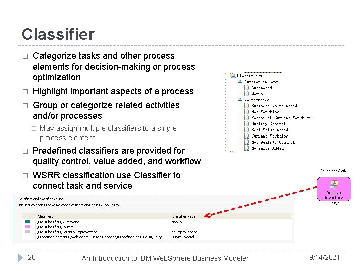 Classifier � Categorize tasks and other process elements for decision-making or process optimization �