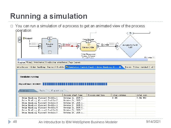 Running a simulation � You can run a simulation of a process to get