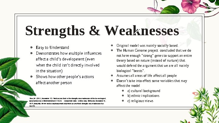 Strengths & Weaknesses ◉ Easy to Understand ◉ Demonstrates how multiple influences affect a