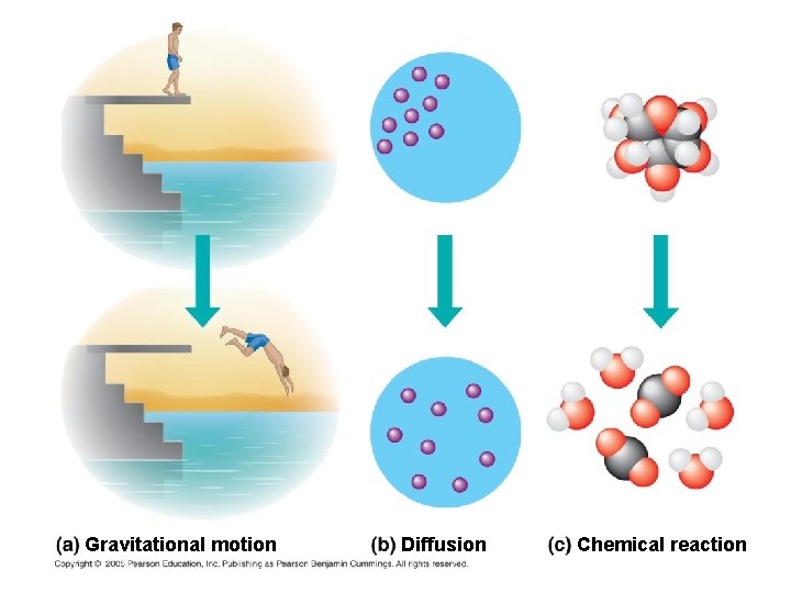 Gravitational motion Diffusion Chemical reaction 