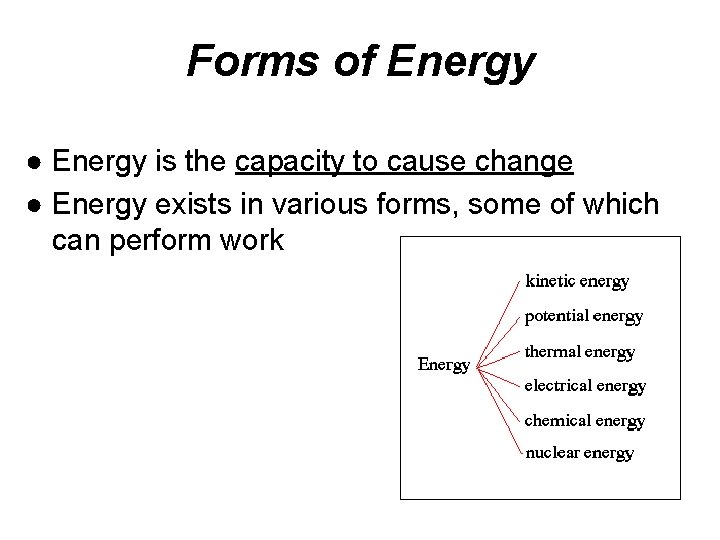 Forms of Energy ● Energy is the capacity to cause change ● Energy exists