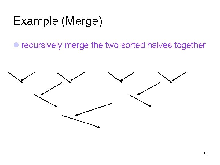 Example (Merge) recursively merge the two sorted halves together 17 