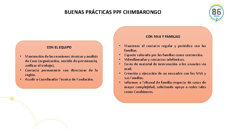 BUENAS PRÁCTICAS PPF CHIMBARONGO CON NNA Y FAMILIAS CON EL EQUIPO • • •
