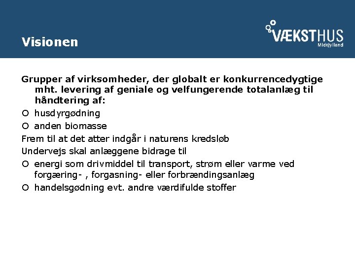 Visionen Grupper af virksomheder, der globalt er konkurrencedygtige mht. levering af geniale og velfungerende