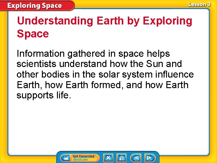 Understanding Earth by Exploring Space Information gathered in space helps scientists understand how the