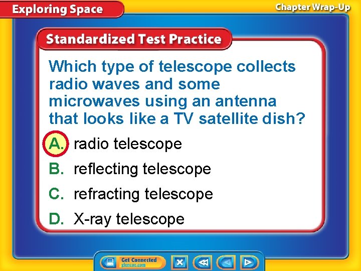 Which type of telescope collects radio waves and some microwaves using an antenna that