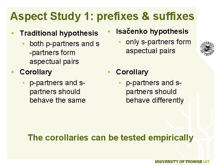 Aspect Study 1: prefixes & suffixes • Traditional hypothesis • both p-partners and s