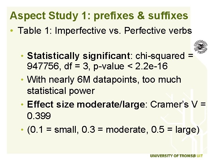 Aspect Study 1: prefixes & suffixes • Table 1: Imperfective vs. Perfective verbs •