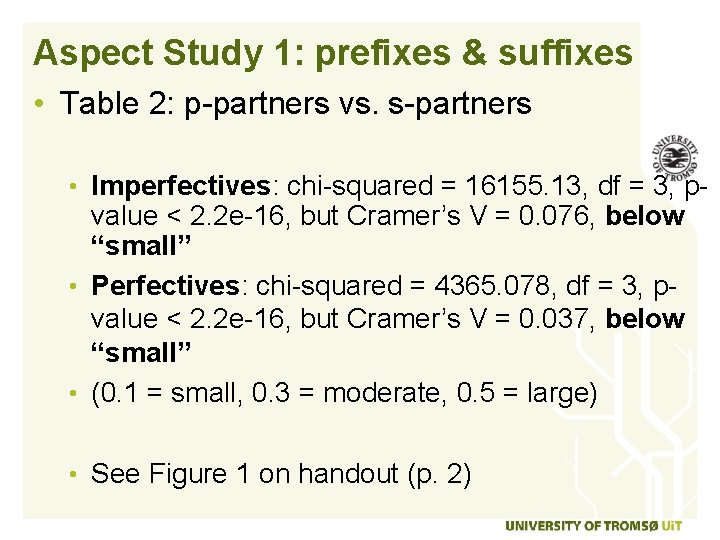 Aspect Study 1: prefixes & suffixes • Table 2: p-partners vs. s-partners • Imperfectives: