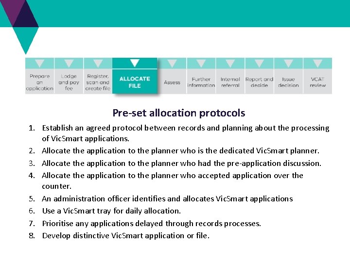 Pre-set allocation protocols 1. Establish an agreed protocol between records and planning about the Pre-set allocation protocols 1. Establish an agreed protocol between records and planning about the