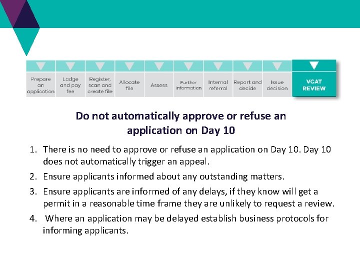 Do not automatically approve or refuse an application on Day 10 1. There is Do not automatically approve or refuse an application on Day 10 1. There is